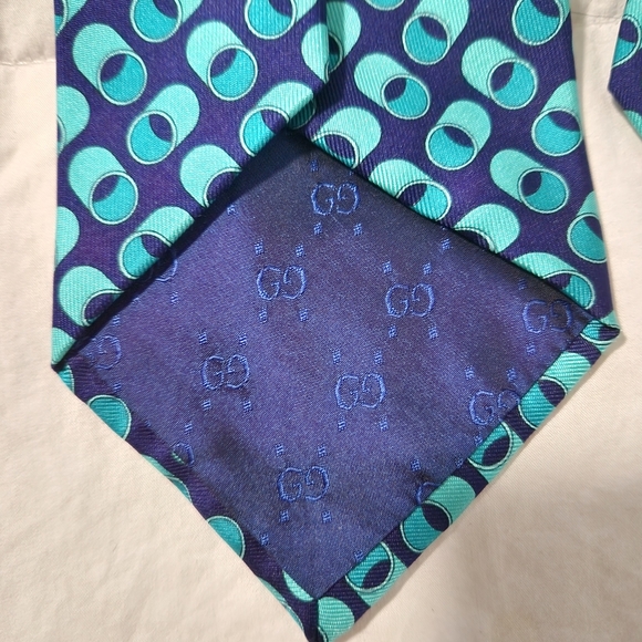 Gucci Mens Silk Tie Navy/teal Vivid Colors Italy - Picture 4 of 8
